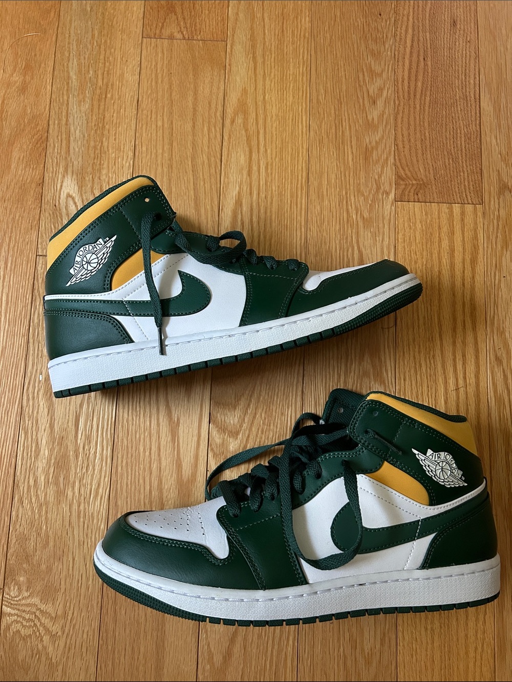 Jordan High-Top Sneakers in Green, White, and Yellow